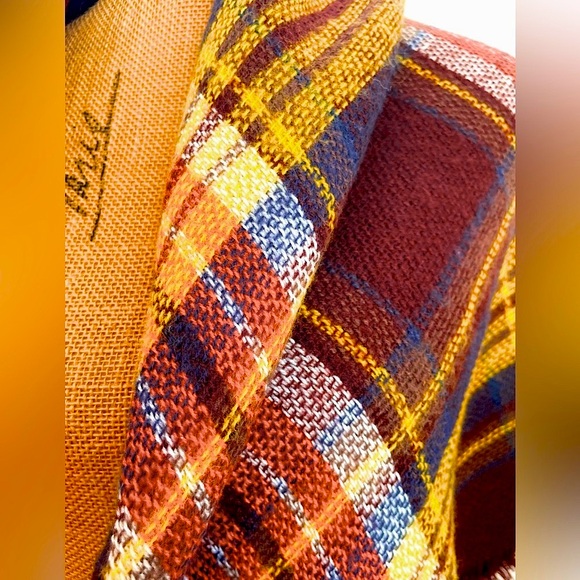 NEW Elegant Cool Weather Square Scarf Wrap, Plum Gold Plaid, Super Soft! - Picture 5 of 10